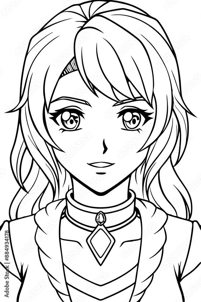 Anime girl coloring page illustration Generative AI Anime girl coloring page illustration Generative AI