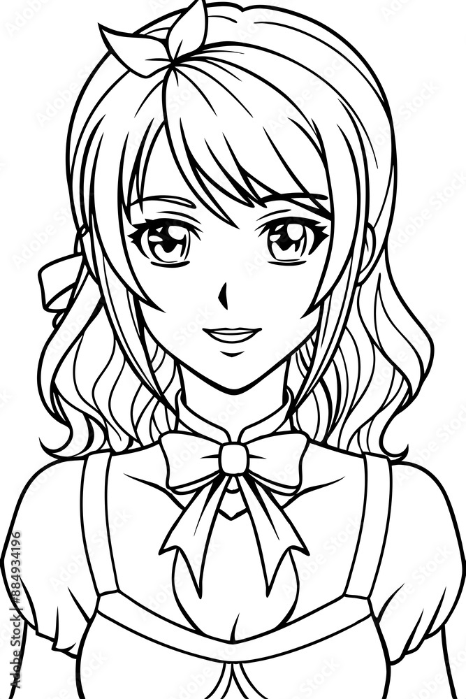 Anime girl coloring page illustration Generative AI Anime girl coloring page illustration Generative AI