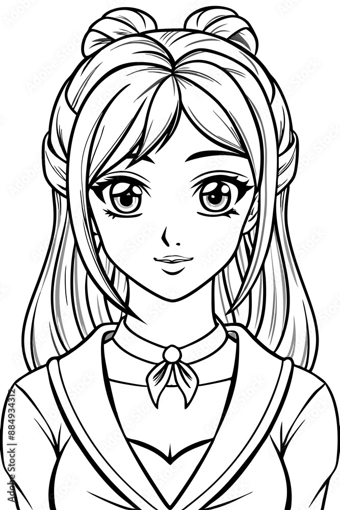 Anime girl coloring page illustration Generative AI Anime girl coloring page illustration Generative AI