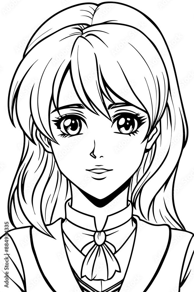 Anime girl coloring page illustration Generative AI Anime girl coloring page illustration Generative AI