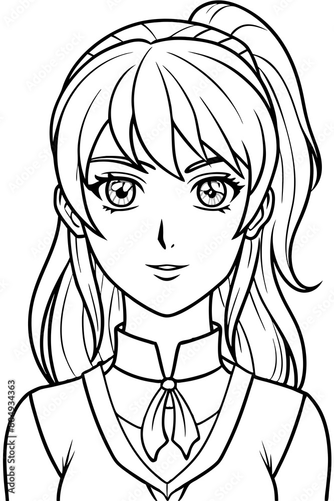 Anime girl coloring page illustration Generative AI Anime girl coloring page illustration Generative AI
