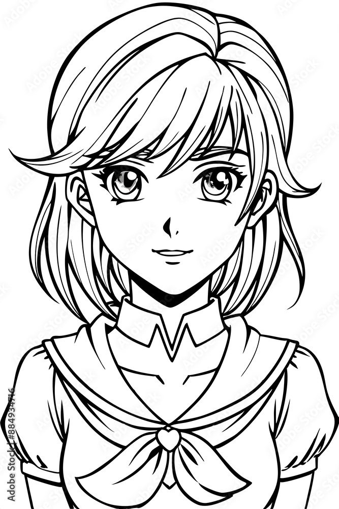 Anime girl coloring page illustration Generative AI Anime girl coloring page illustration Generative AI