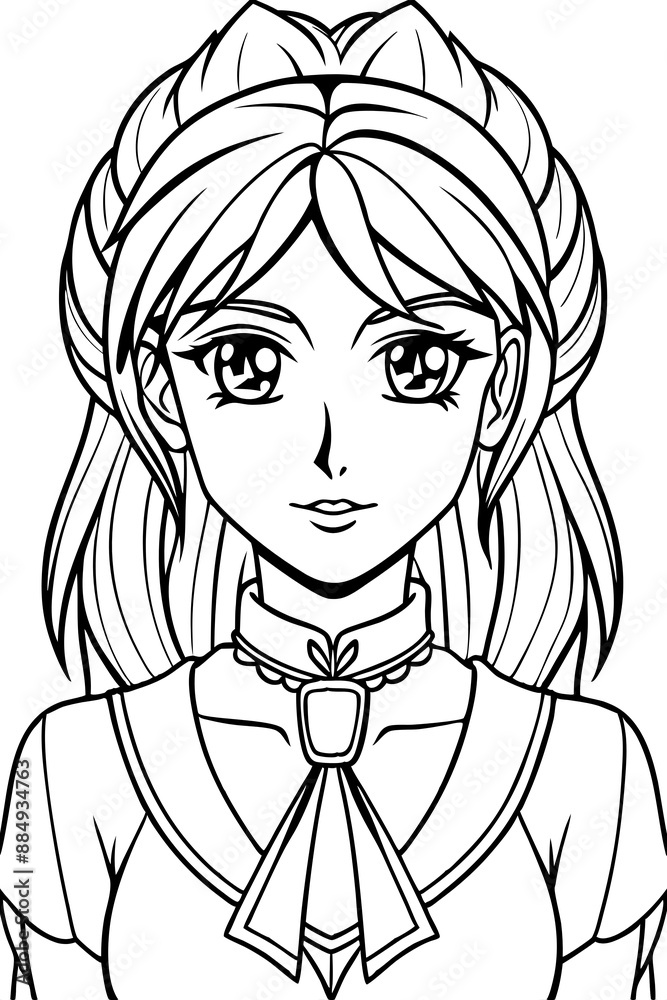 Anime girl coloring page illustration Generative AI Anime girl coloring page illustration Generative AI