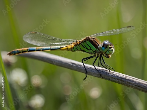 Graceful Dragonfly Resting on Meadow Groun