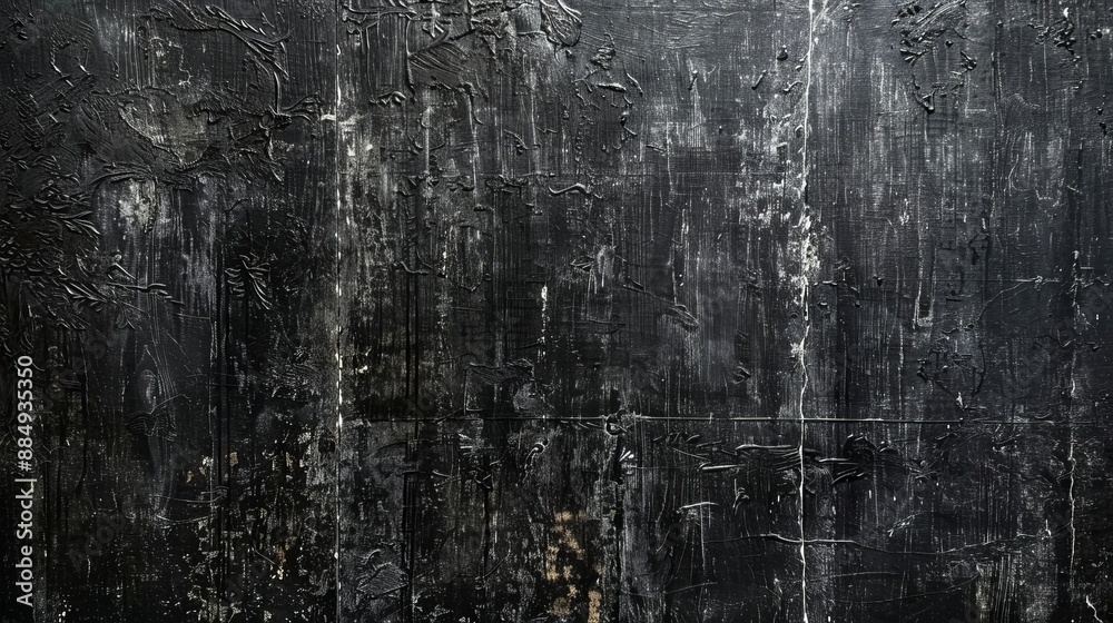 Naklejka premium A weathered black grunge background with scratches and distress marks, resembling an old, worn-out wall.