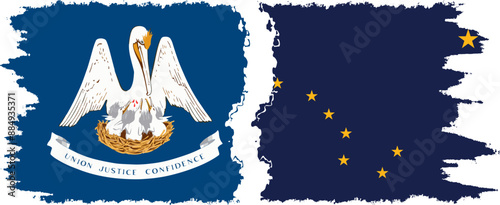 Alaska and Louisiana states grunge brush flags connection, vector