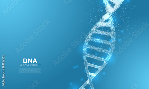 DNA structure constructed with particles. 3D digital genetic model. Scientific background. Vector illustration.