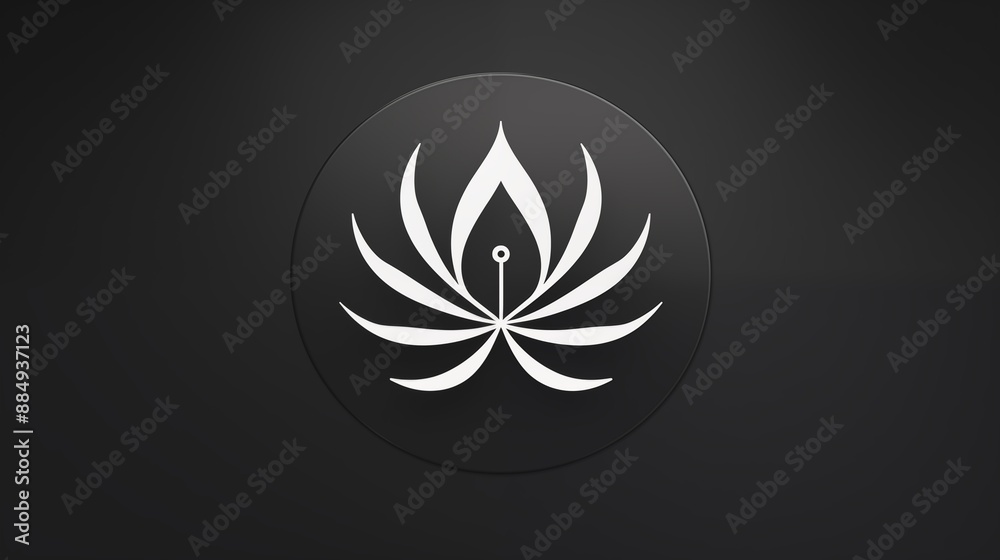 Minimalist Black and White Lotus Flower Logo in Circular Emblem Minimalist Black and White Lotus Flower Logo in Circular Emblem