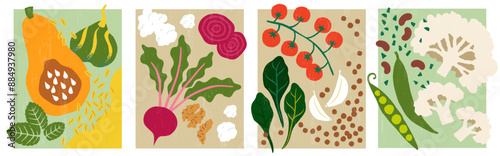 Plant based ingredients illustration of various vegetables.