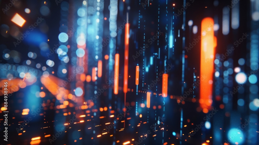 digital stock market chart with blue and orange colors, blurred background digital stock market chart with blue and orange colors, blurred background