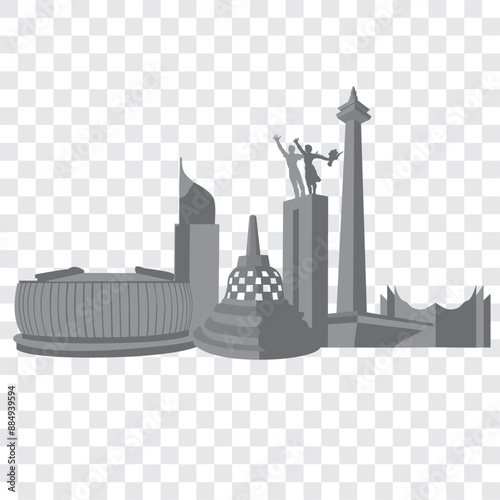 Indonesia tourist attraction place vector transparent png with grey color