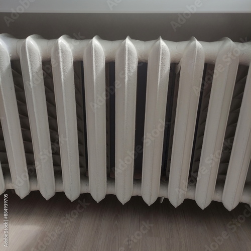 Obraz na płótnie Old painted white iron radiator on a white wall w salonie