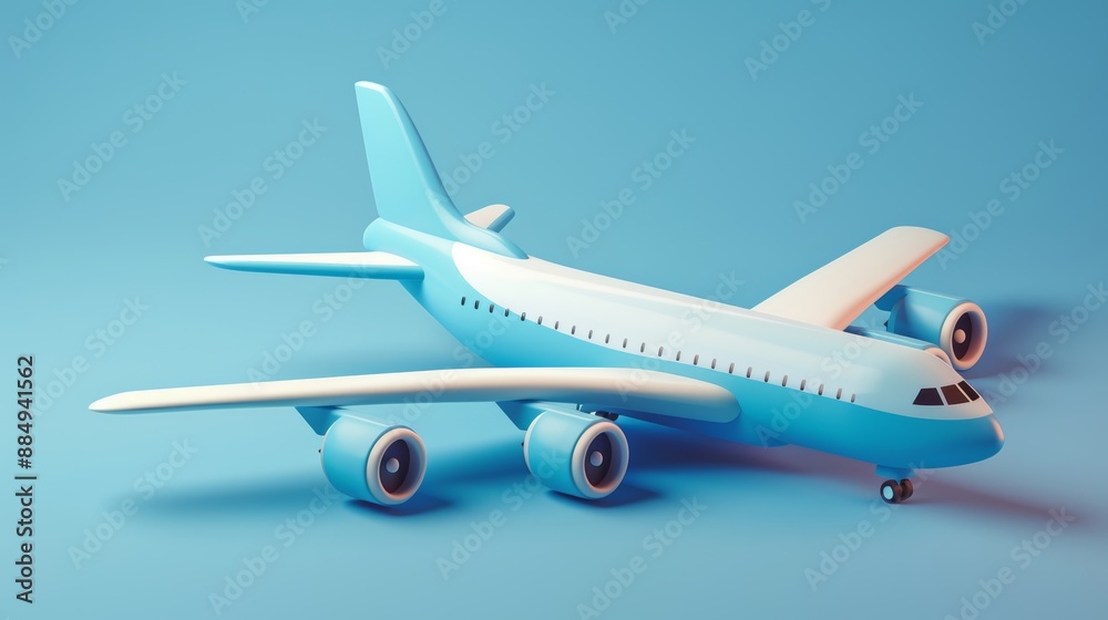 A three-dimensional cartoon icon of an airplane. A three-dimensional cartoon icon of an airplane.