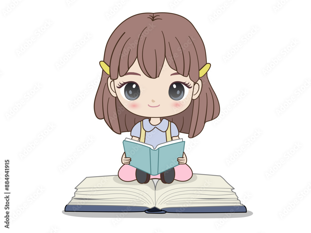 Vector cartoon style cute girl holding a book, reading on a white background, clearly isolated as a teaching aid for educational presentations. Vector cartoon style cute girl holding a book, reading on a white background, clearly isolated as a teaching aid for educational presentations.