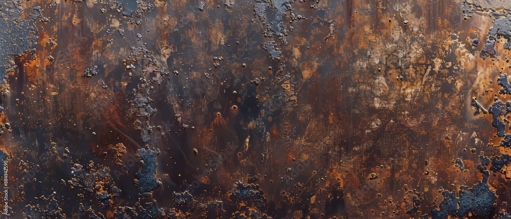 Panoramic close-up, high detail scan of deep rusty texture, Generative AI Panoramic close-up, high detail scan of deep rusty texture, Generative AI