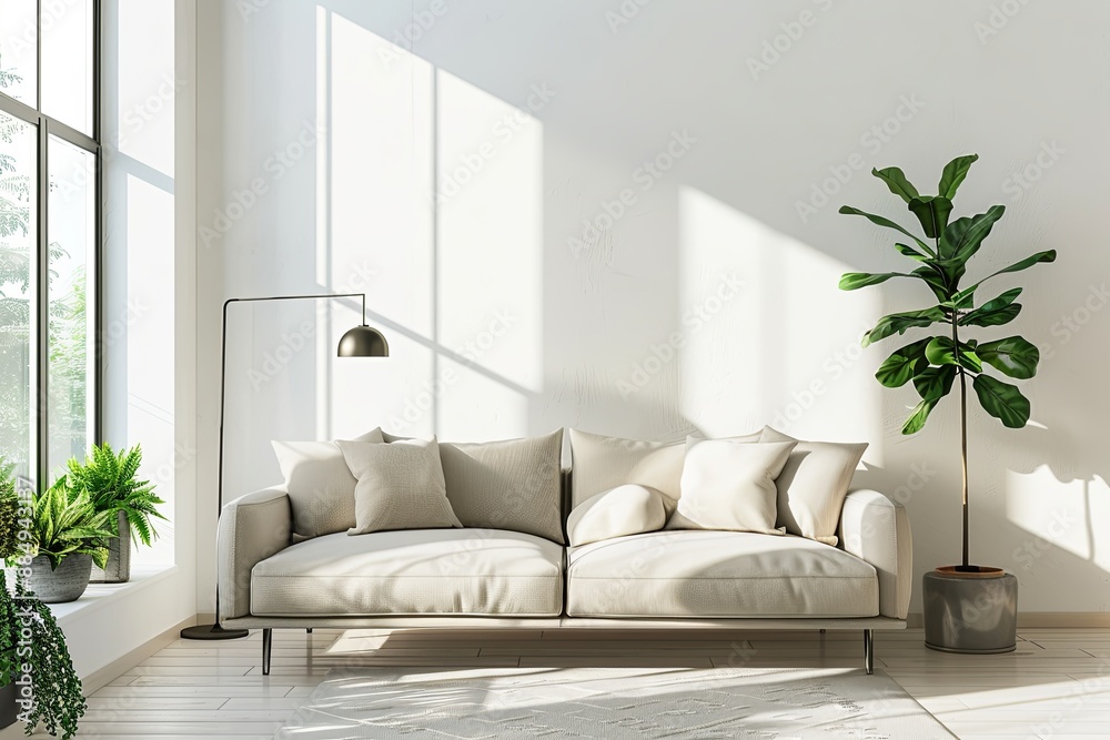 Fototapeta premium A modern living room interior with a sofa created with Generative AI