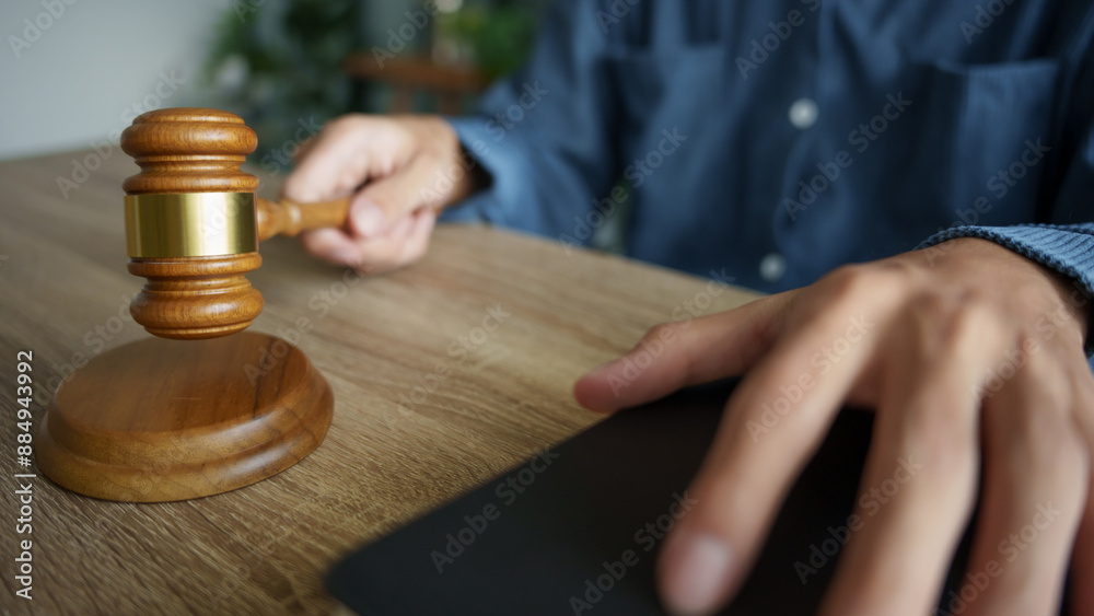 Lawyer working with lawbook Justice and law concept.