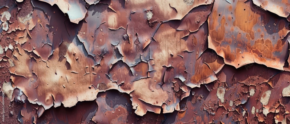 Panoramic close-up, high detail scan of flaking rusty texture, Generative AI Panoramic close-up, high detail scan of flaking rusty texture, Generative AI