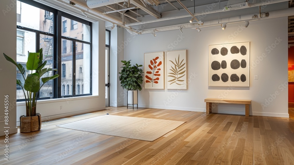 Fototapeta premium An eclectic art gallery with a large-scale circle pattern installation.