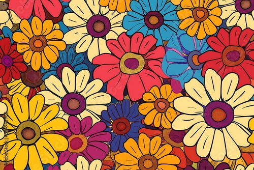 simple smiling flower pattern, hand drawn, fine art, line art, repetitive, flat vector art, hypnotic