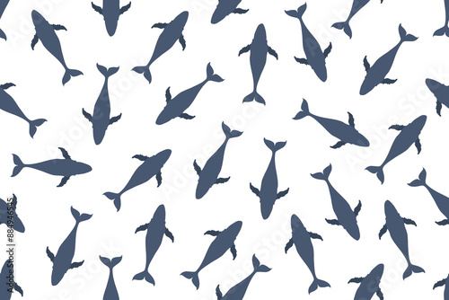 Whale seamless pattern isolated white. Humpback Whale ornament. Simple minimalsim marine vector illustration can used bed linen fabric textile print. Children wall decor. EPS 10
