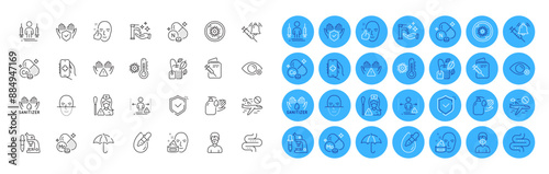 Vitamin n, Social distance and Wash hands line icons pack. Mint bag, Medical mask, Shield web icon. Molybdenum mineral, Healthy face, Cancel flight pictogram. Vaccination passport, Nurse. Vector
