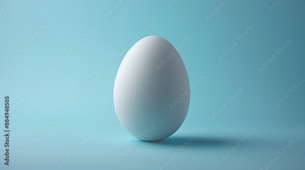 A chicken egg with an elegant, minimalist design, set against a beautiful soft blue background, positioned on the right side A chicken egg with an elegant, minimalist design, set against a beautiful soft blue background, positioned on the right side