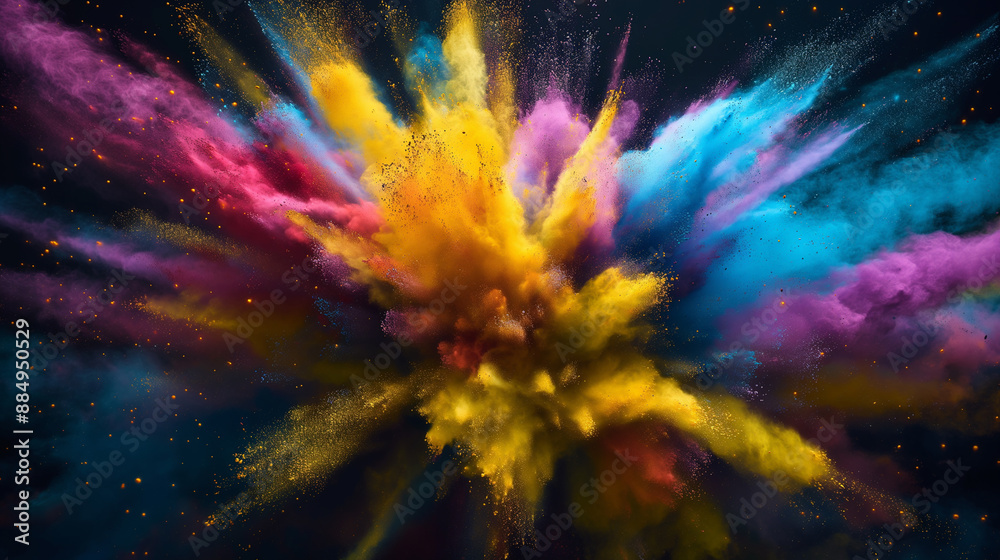 Explosion of colorful powder paint in mid-air. Explosion of colorful powder paint in mid-air.