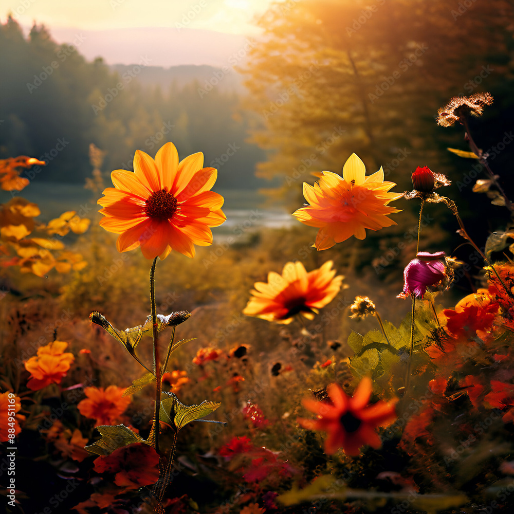 flowers and sun flowers and sun
