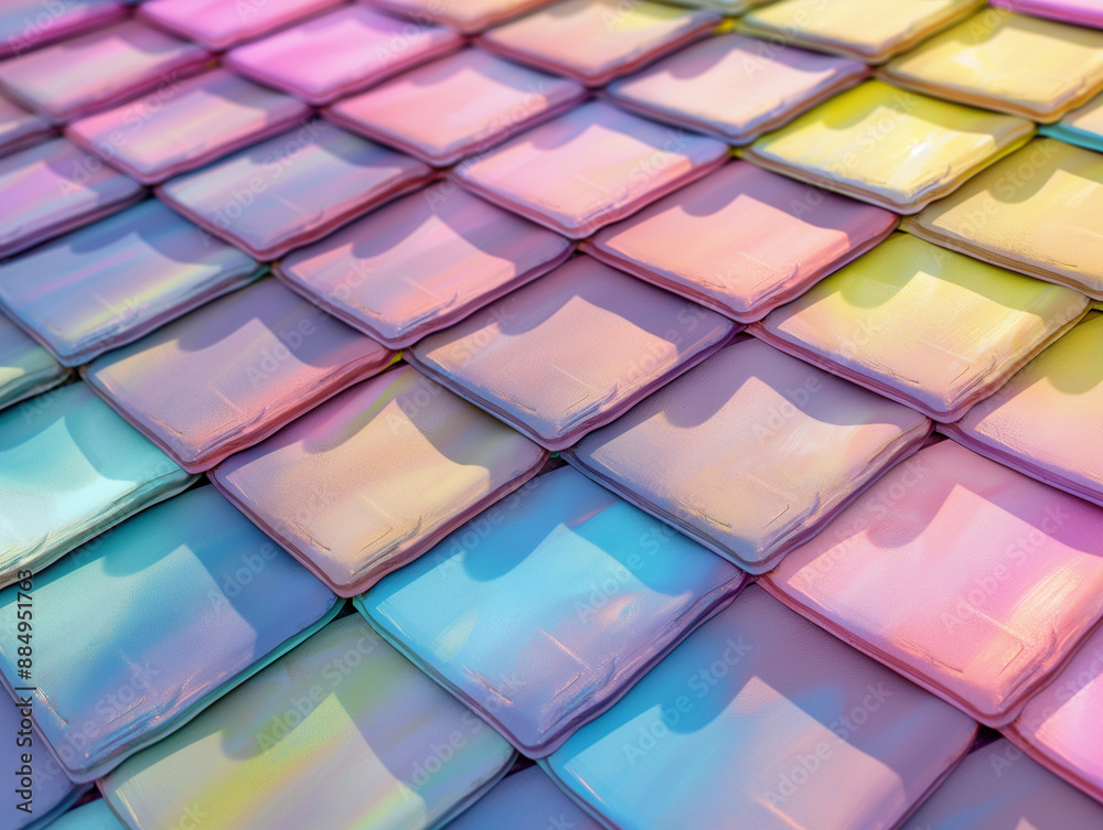A pattern of pastel-colored roof tiles arranged in an intricate geometric layout A pattern of pastel-colored roof tiles arranged in an intricate geometric layout