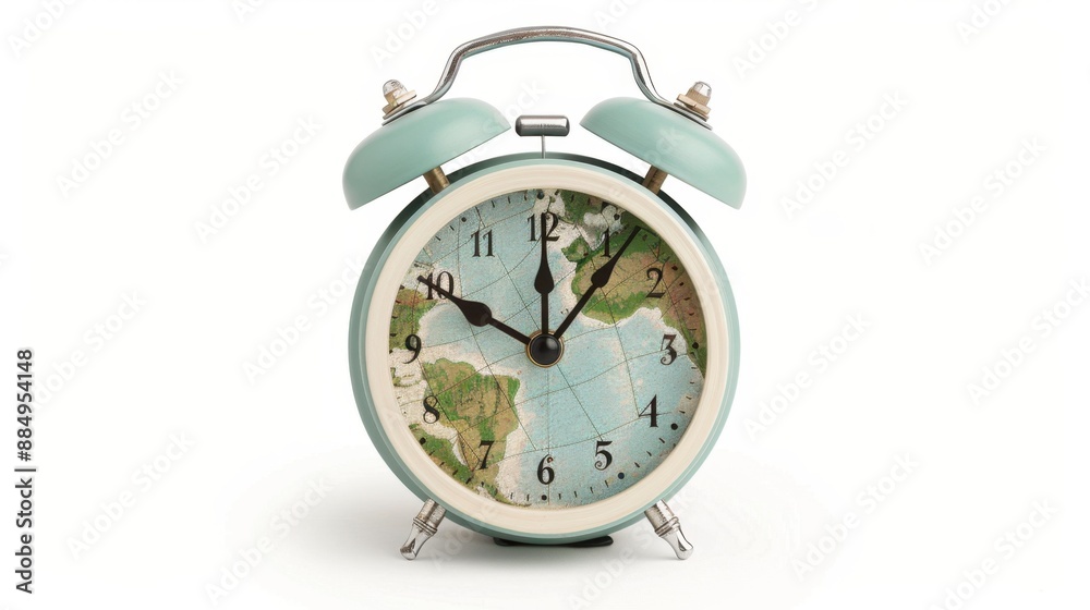 Clock with Earth face, time running out theme, symbolic design, neutral tones, white background, copy space, focus on object, deep depth of field Clock with Earth face, time running out theme, symbolic design, neutral tones, white background, copy space, focus on object, deep depth of field