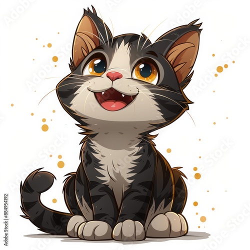 A charming vector illustration of a cute American Shorthair cat with a happy expression, shown in a cartoon style, isolated on a white background