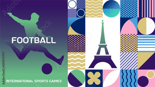International sports football poster background. Banner of Paris summer world sports competition