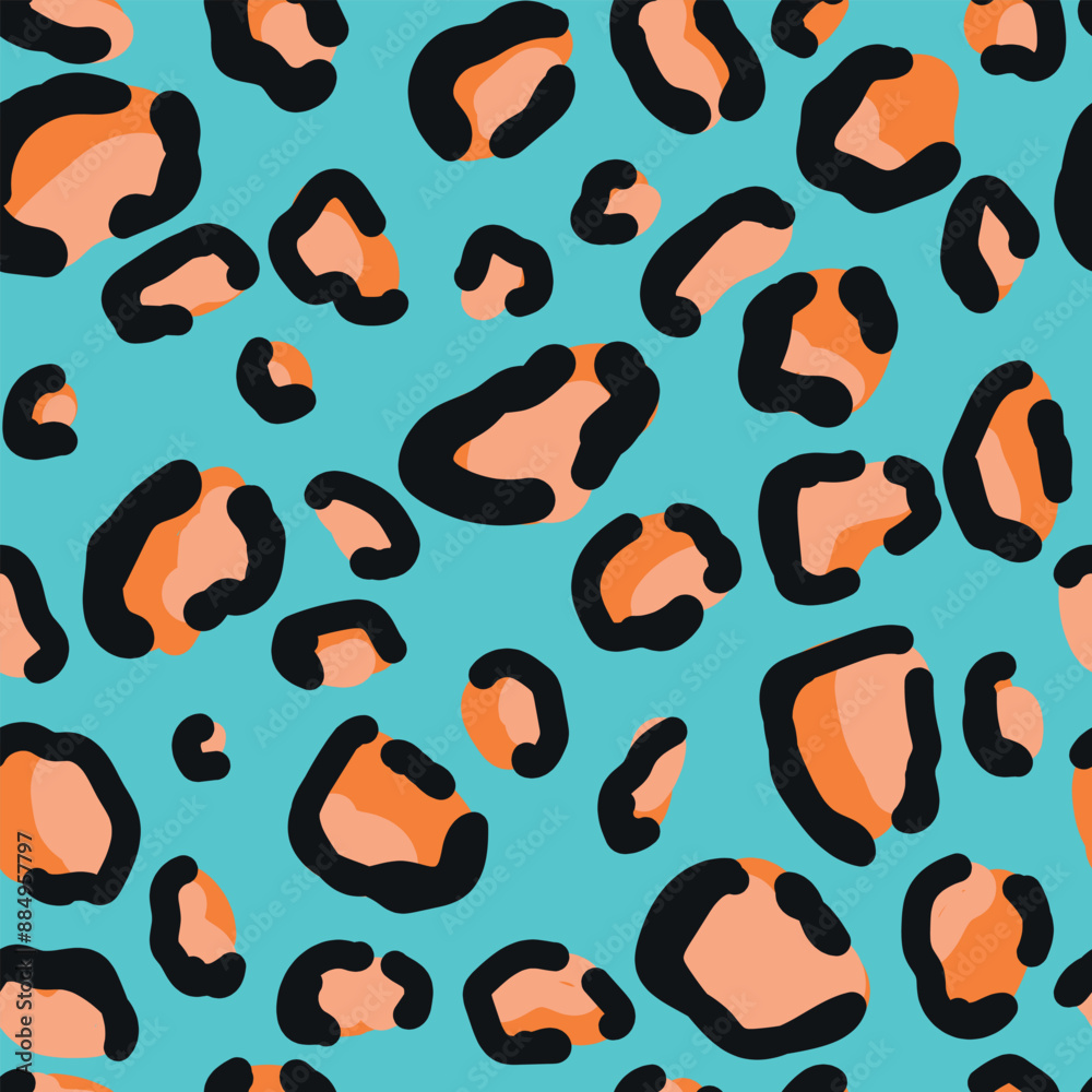 Leo print on blue background, seamless pattern. Leo print on blue background, seamless pattern.