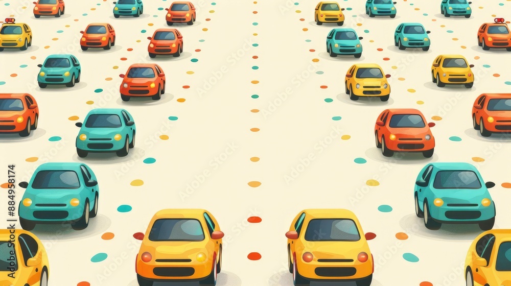 Blank white page with colorful cartoon vehicles and traffic signs around the border, theme background for driver's ed, cute children's, cars and stop signs Blank white page with colorful cartoon vehicles and traffic signs around the border, theme background for driver's ed, cute children's, cars and stop signs