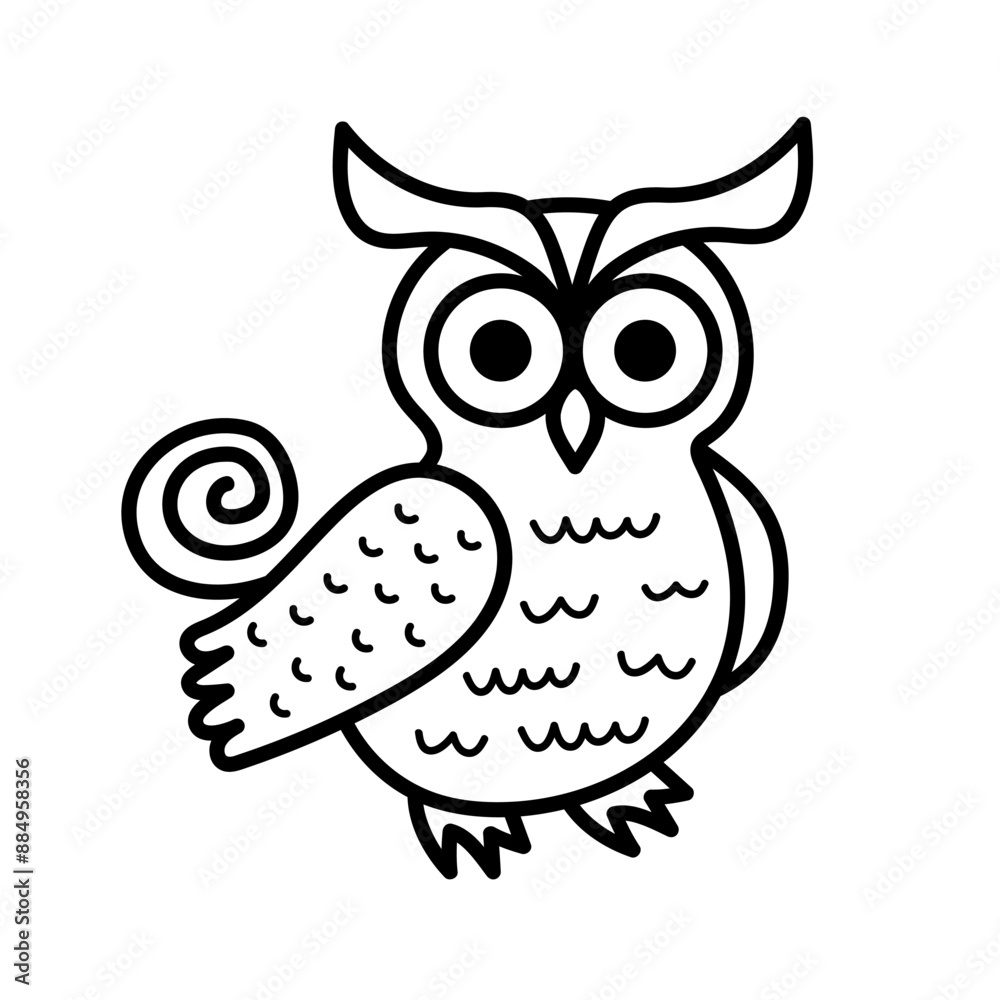 Cute line art owl. Funny doodle owl character. Coloring book for kids. Nursery art style. Cute line art owl. Funny doodle owl character. Coloring book for kids. Nursery art style.