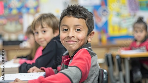 Innovative bilingual education classroom scene with diverse students engaging in language immersion activities, ESL teachers guiding foreign language learning, promoting multicultural understanding an