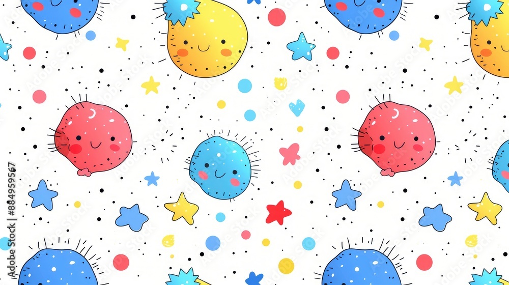 Cute cartoon carnival pattern, with colorful icons of rides and tickets scattered, lined in a white grid, reminiscent of a carnival poster Cute cartoon carnival pattern, with colorful icons of rides and tickets scattered, lined in a white grid, reminiscent of a carnival poster