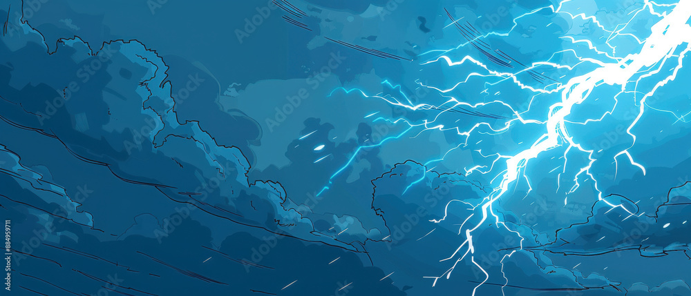 Dramatic sky with bright lightning bolt during thunderstorm, showcasing nature's powerful and awe-inspiring force in the night sky. Dramatic sky with bright lightning bolt during thunderstorm, showcasing nature's powerful and awe-inspiring force in the night sky.