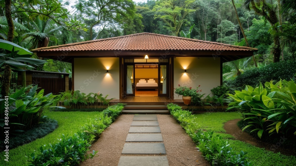 A serene wellness retreat in a lush forest, complete with yoga sessions, meditation spots, and nature walks, promoting holistic health and tranquility A serene wellness retreat in a lush forest, complete with yoga sessions, meditation spots, and nature walks, promoting holistic health and tranquility