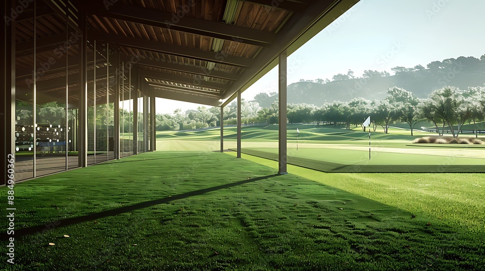 Golf practice range with a covered area for practicing in all weather conditions Golf practice range with a covered area for practicing in all weather conditions
