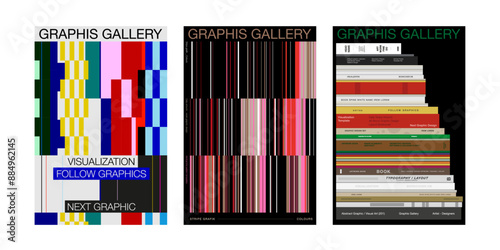 Template poster set square pattern vertical line stripe book spine layout typo text brand cover magazine book print commercial marketing visual graphics idea flyer concept creative trendy unique style