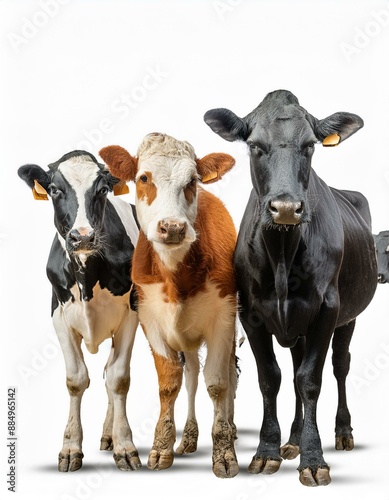 Holstein-Friesian schwarz-weiße Milchkuh, Black Angus und Charolais Kühe isoliert auf weißem Hintergrund - Kühe