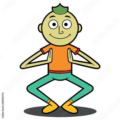 Happy little boy doing gymnastic fitness exercises practicing yoga pose on a green mat indoor at home