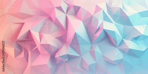 An abstract low poly design in pastel colors of pink, blue, and purple, featuring geometric shapes and facets that create a modern and visually engaging pattern photo