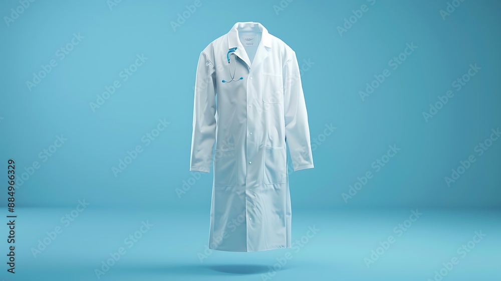 Medical white coat mock up isolated on a blue background Medical white coat mock up isolated on a blue background