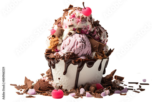 Rocky road ice cream PNG with transparent background delicious chocolate ice cream with marshmallows and nuts for digital designs, menus, and promotional materials photo