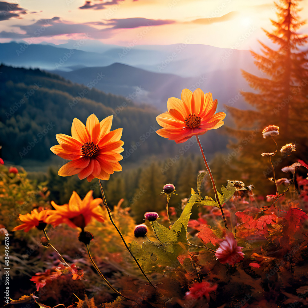 flowers in the sunset