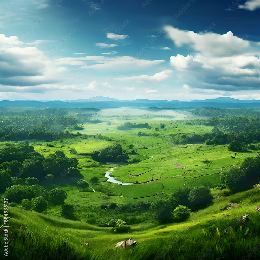 landscape with green hills and blue sky