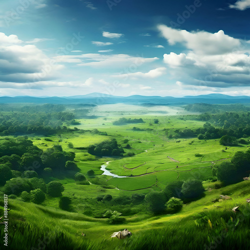Obraz na płótnie landscape with green hills and blue sky w salonie